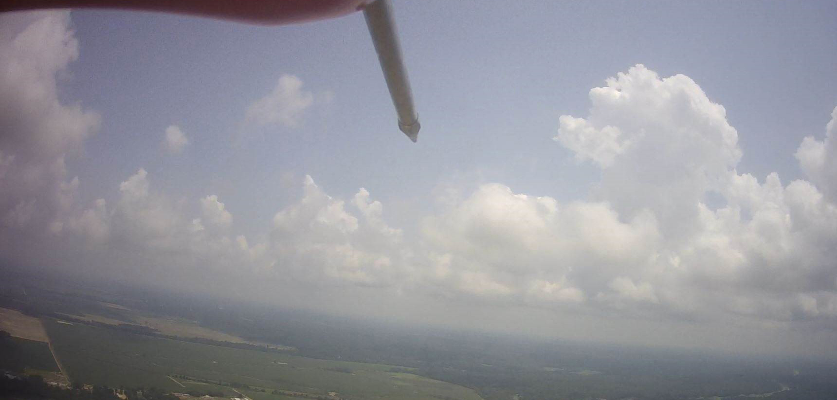 This view came from a camera mounted in the nose of the TigerShark XP UAS