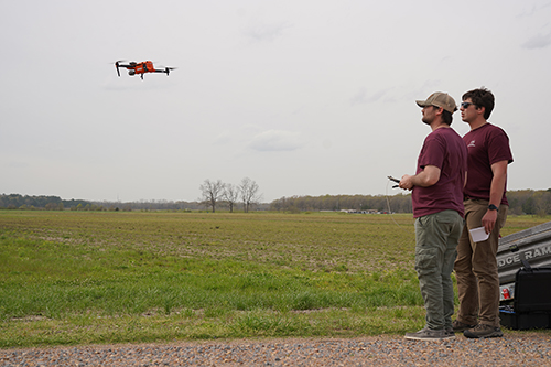 Taylor Eskridge and Nolan Parker pilot a small UAS