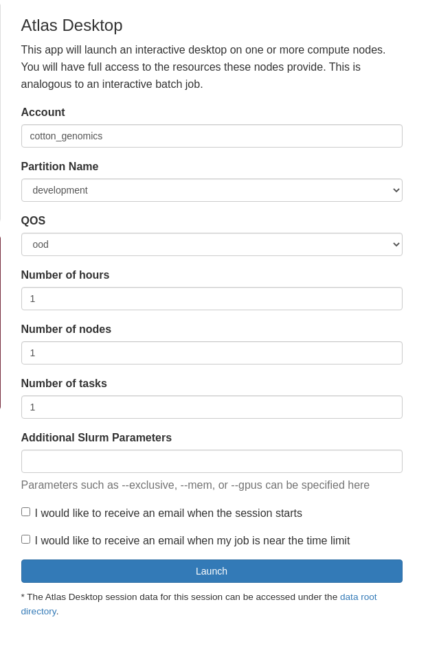 OnDemand Virtual Desktop Launch Parameter Screen